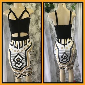 Black and White Geometric Midi Dress